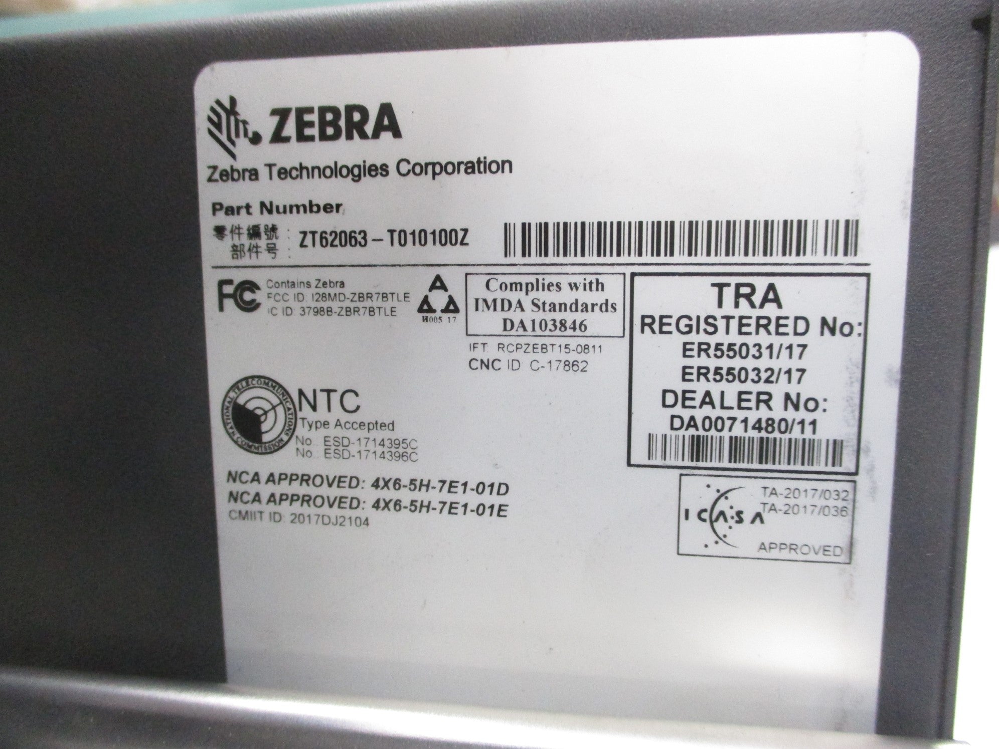 ZEBRA ZT62063-T010100Z UNMP