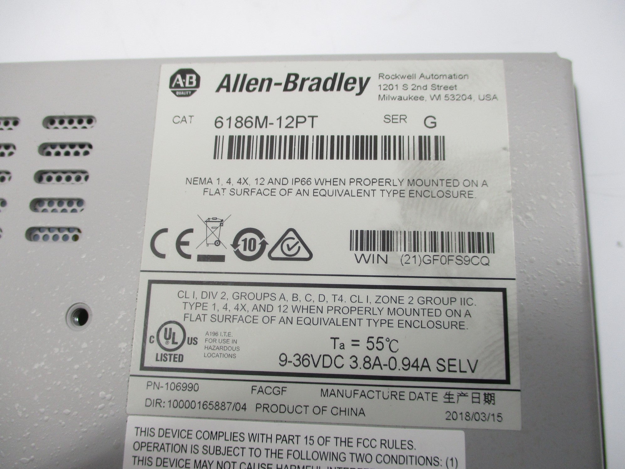 ALLEN BRADLEY 6186M-12PT SER. G NSMP