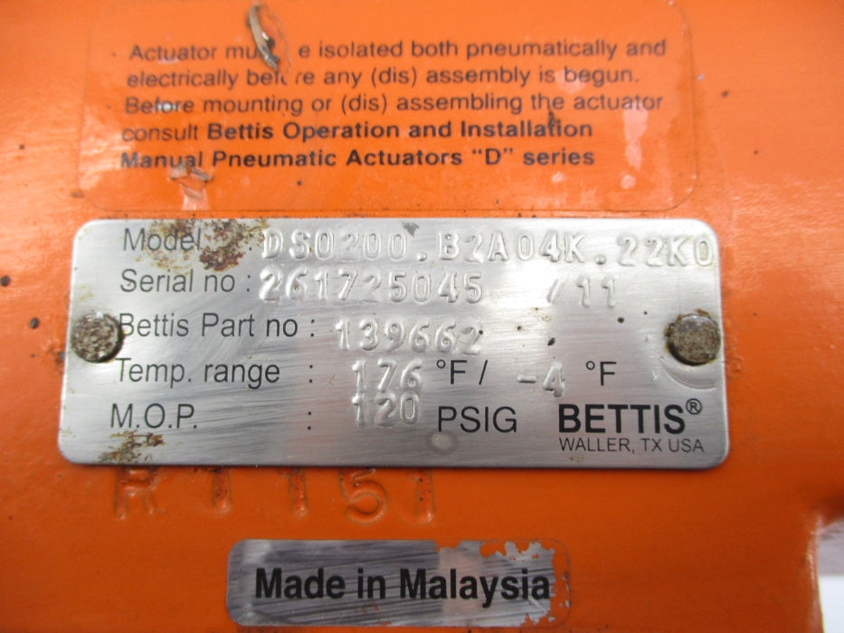 BETTIS DS0200.B2A04K.22K0 139662 120PSI UNMP