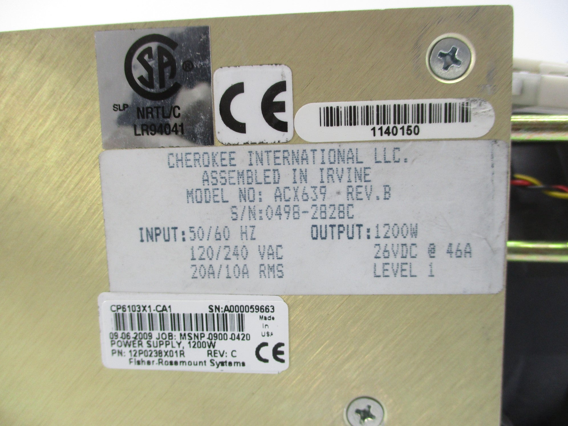 FISHER ROSEMOUNT CP6103X1-CA1 12P0238X01R UNMP