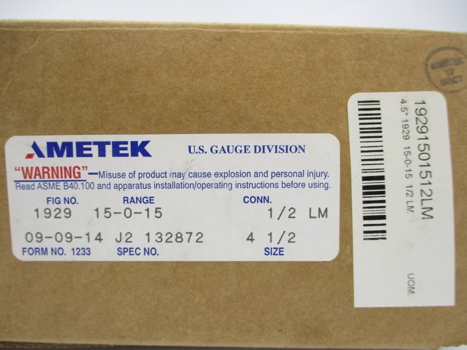 AMETEK 1929J2 15-0-15PSI NSMP