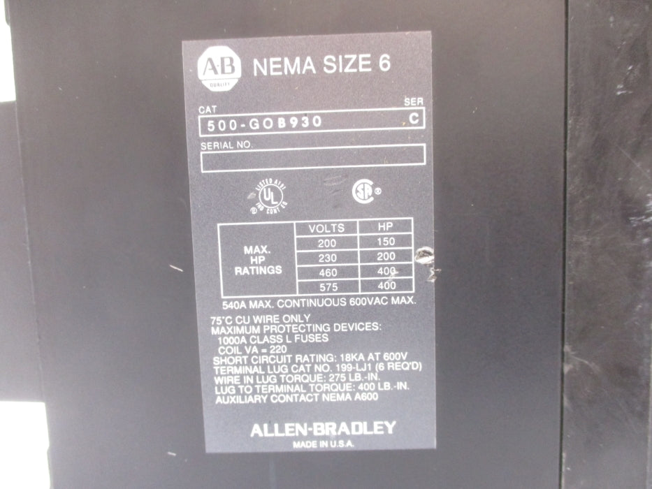 INDUSTRIAL SPARE PART 500-GOB930 SER. C 480V REMAN