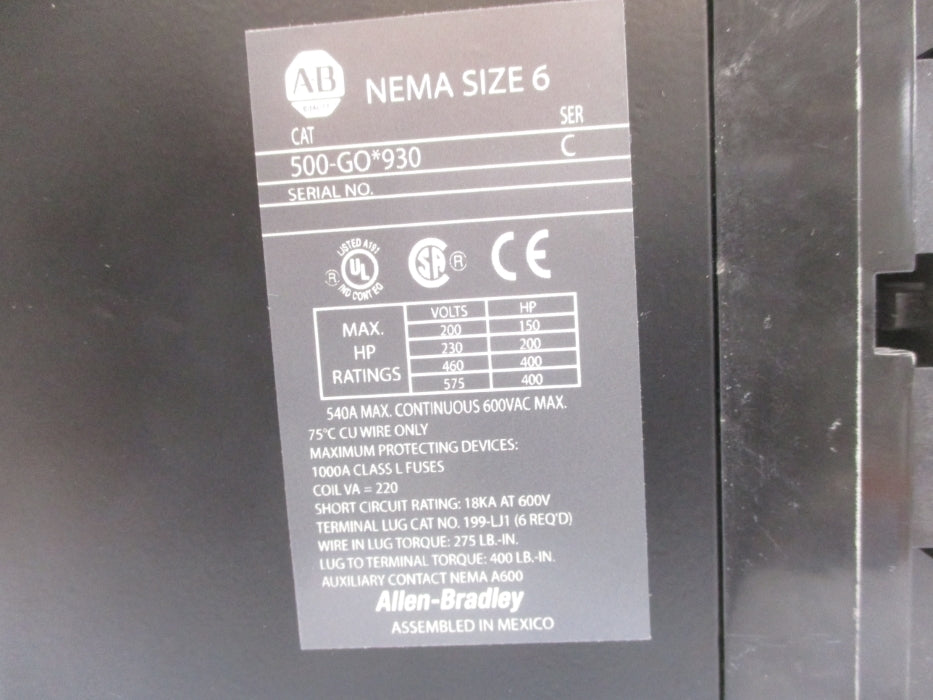 INDUSTRIAL SPARE PART 500-GOB930 SER. 1 480V (BR/WH) NSMP