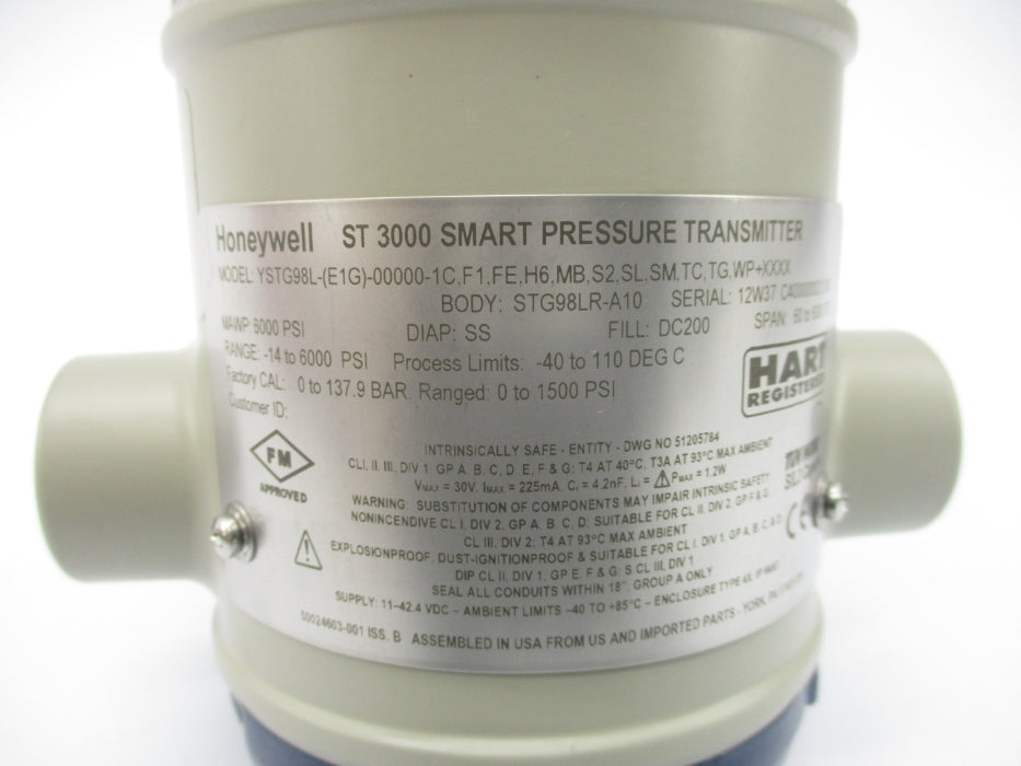 HONEYWELL YSTG98L-(E1G)-00000-1C,F1,FE,H6,MB,S2,SL,SM,TC,TG,WP+XXXX 0-1500PSI NSMP