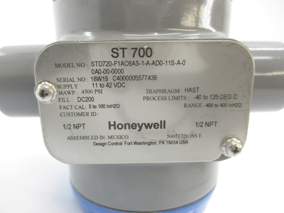 HONEYWELL STD720-F1AC6AS-1-A-AD0-11S-A-00A0-00-0000 4500PSI NSMP