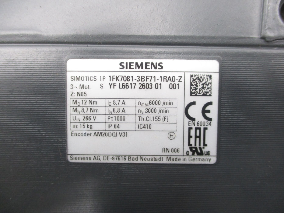 SIEMENS 1FK7081-3BF71-1RA0-Z NSNP