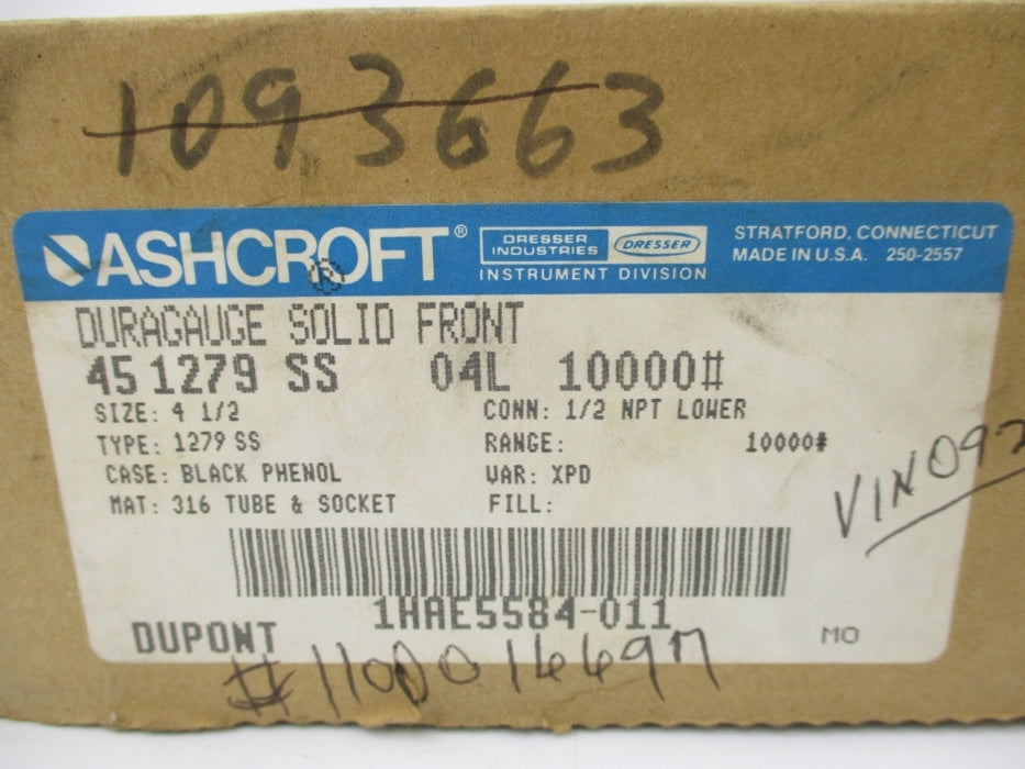 ASHCROFT 451279SS04L10000# 0-10000PSI NSMP