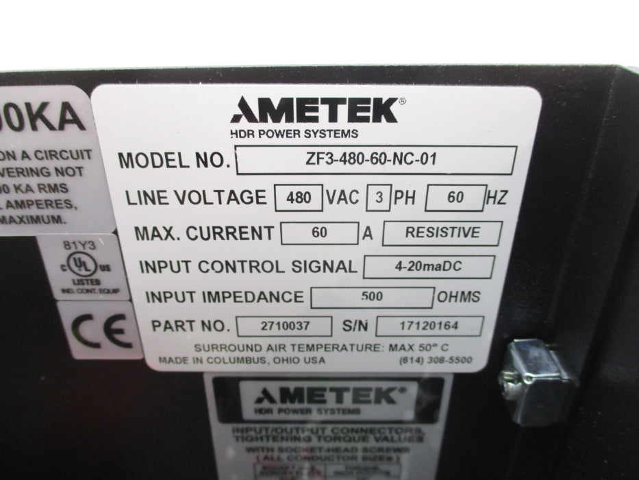 AMETEK ZF3-480-60-NC-01 2710037 NSNP