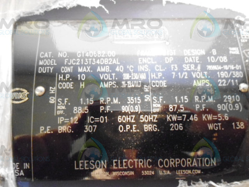 LEESON G140682.00 C213T34DB2A 10/7.5 HP 3515/2910 RPM * NEW IN BOX *