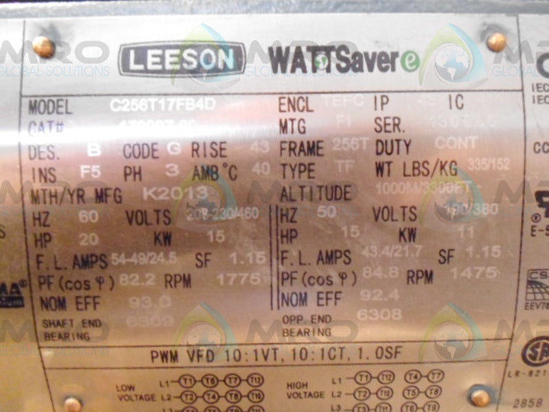 LEESON WATT SAVER 170007.60 C256T17FB4D 20 HP 1775 RPM MOTOR * NEW IN BOX *