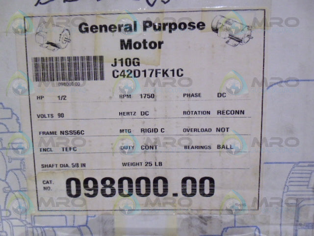 LEESON J10G C42D17FK1C 1/2 HP 1750 RPM * NEW IN BOX *