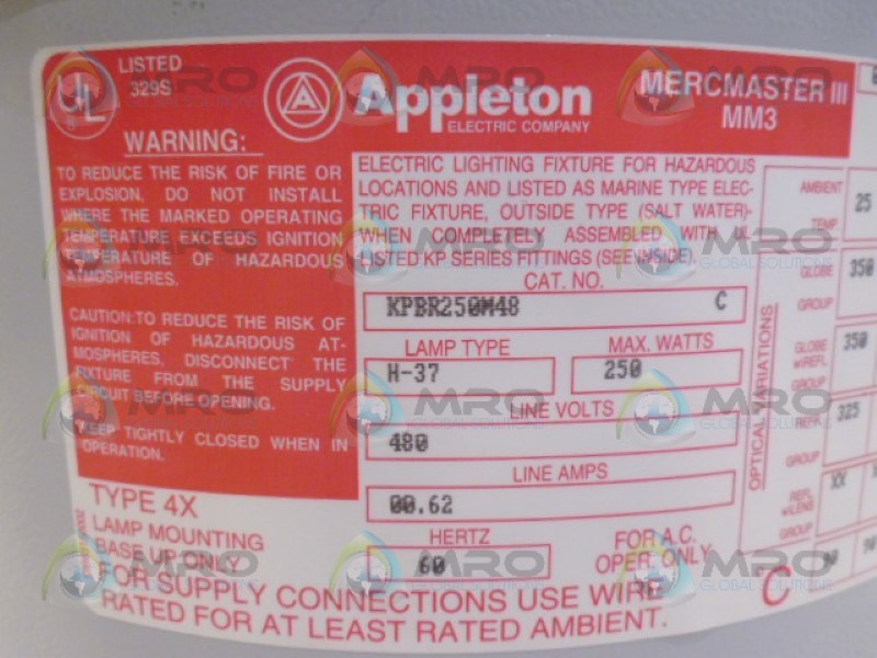 APPLETON KPBR250M48 MERCMASTER III MM3  NSMP