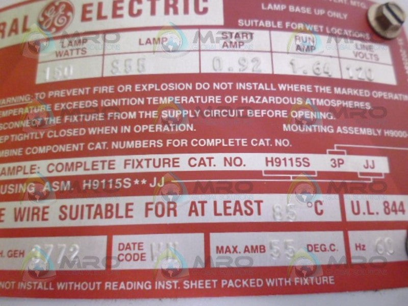 GE H9115S3PJJ S55 150W LAMP  UNMP