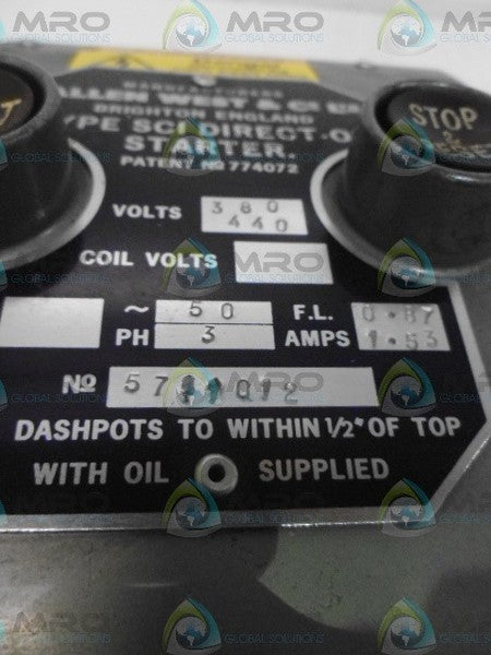 ALLEN WEST BRIGHTON ENGLAND TYPE SCI 5711012 380/440V DIRECT-ON STARTER  UNMP