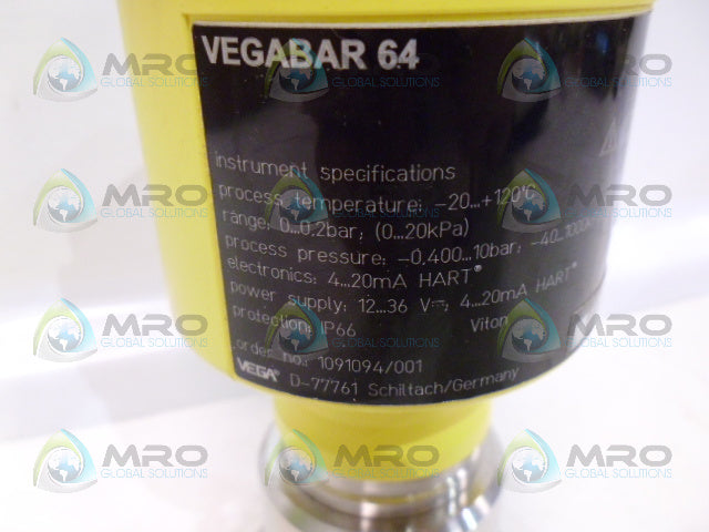 VEGABAR64 1091094/001 PRESSURE TRANSMITTER *NEW NO BOX*