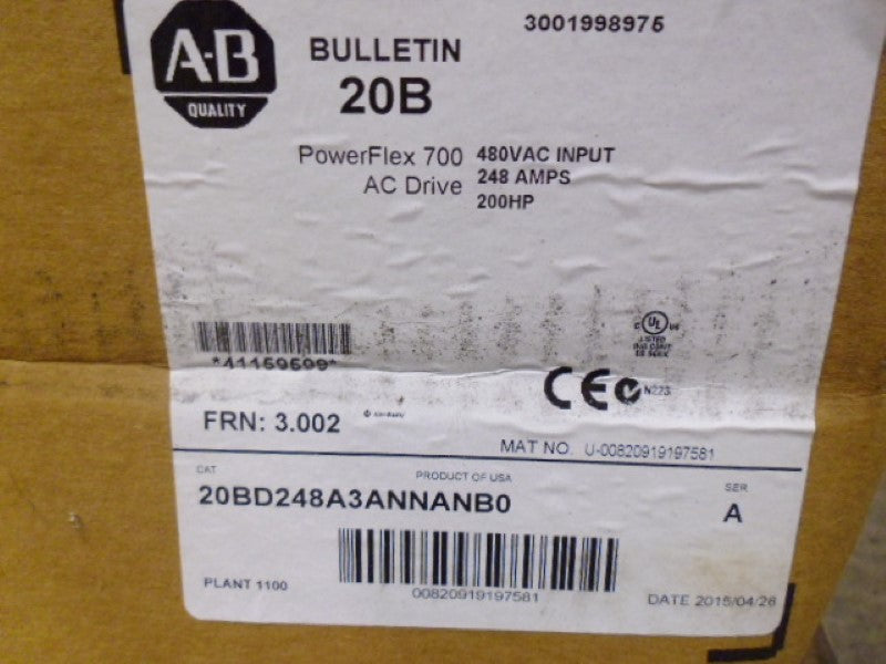 ALLEN BRADLEY 20BD248A3ANNANB0 SER. A F/W 3.002 NSFS