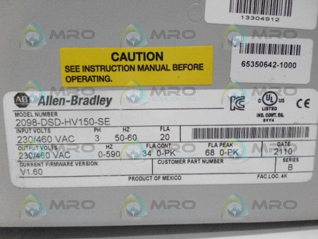 ALLEN BRADLEY A 2098DSDHV150SE SER B FW V1.60 (REMAN) *NEW IN BOX*