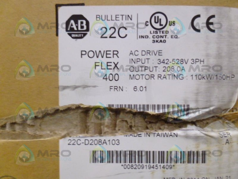 ALLEN BRADLEY POWERFLEX 400 22C-D208A103 SER. A * FACTORY SEALED *