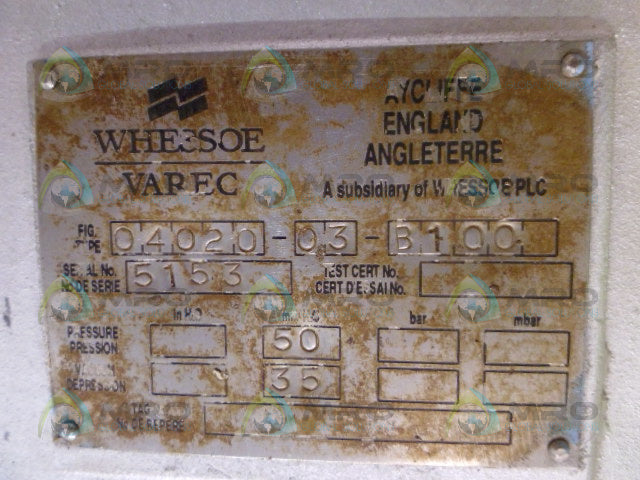 WHESSOE 04020-03-B100 VACUUM RELIEF VALVE *USED*