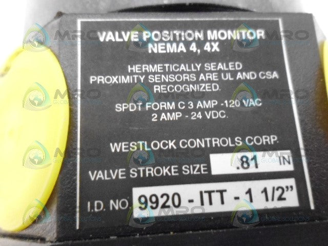 WESTLOCK 9920-ITT-1-1/2 STROKE .81" VALVE POSITION MONITOR *NEW NO BOX*