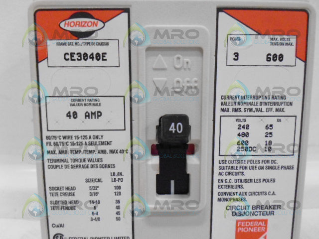 FEDERAL PIONEER CE3040E CIRCIUT BREAKER *NEW IN BOX*