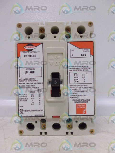 FEDERAL PIONEER CE3015E 3P 600V 15A CIRCIUT BREAKER *NEW IN BOX*
