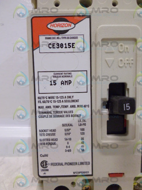 FEDERAL PIONEER CE3015E 3P 600V 15A CIRCIUT BREAKER *NEW IN BOX*