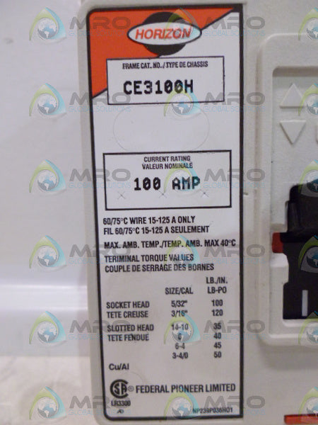 FEDERAL PIONEER CE3100H 3P 600V 100A CIRCIUT BREAKER *NEW IN BOX*