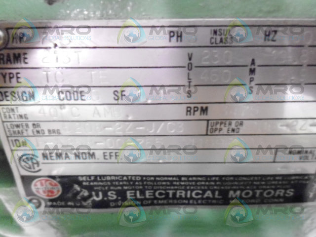 US ELECRIC F-A258-00-765 J199R023 7.5HP 3475RPM MOTOR *USED*