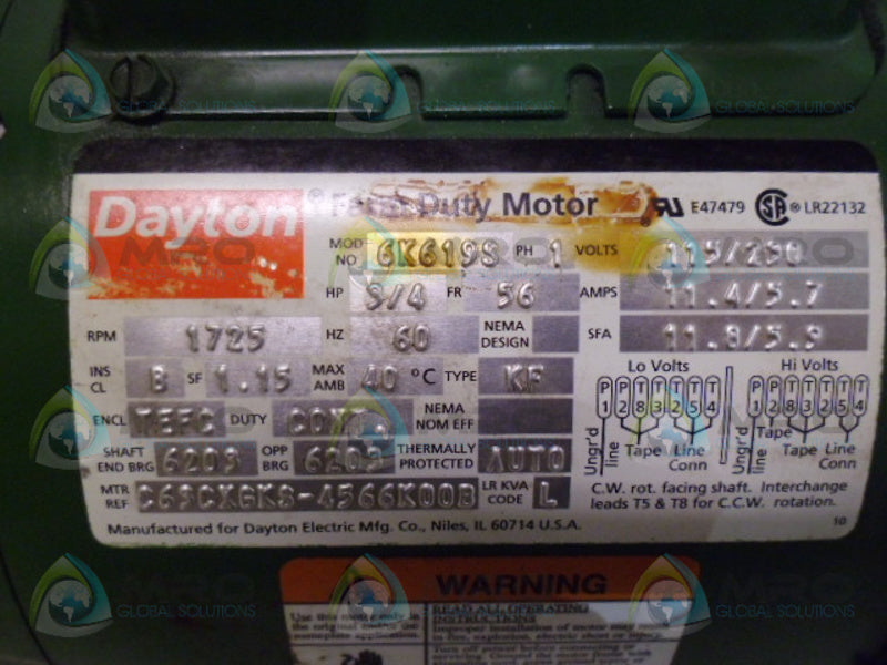 DAYTON 6K619S MOTOR 3/4 HP 1725 RPM *NEW NO BOX*