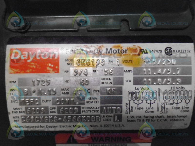 DAYTON 6K619S MOTOR 3/4 HP 1725 RPM *NEW NO BOX*
