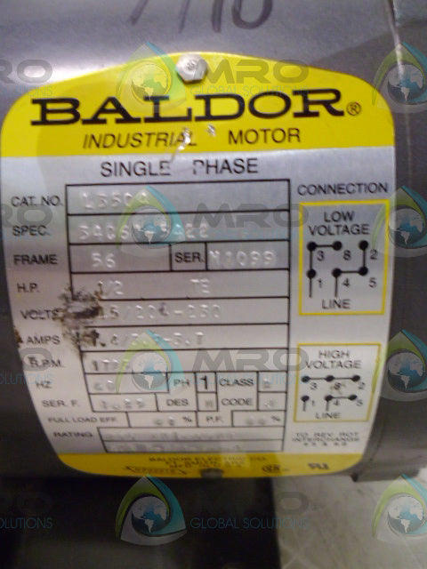 BALDOR L3504 INDUSTRIAL MOTOR 1/2 HP TE 1725 RPM *USED*