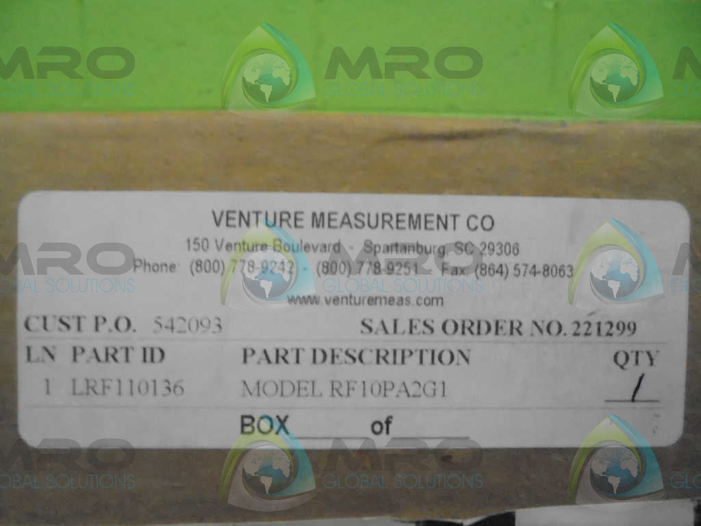 VENTURE MEASUREMENT CO. RF10PA2G1 *FACTORY SEAL*