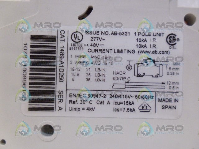 ALLEN BRADLEY 1489-A1D250 SER. A CIRCIUT BREAKER *NEW NO BOX*