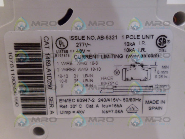 ALLEN BRADLEY 1489-A1D250 SER. A CIRCIUT BREAKER *NEW IN BOX*