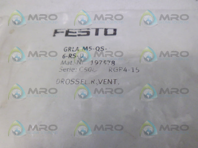 FESTO GRLA-M5-QS-6-RS-D ONE WAY FLOW CONTROL VALVE *NEW IN FACTORY BAG*