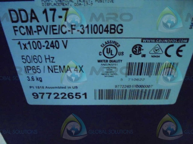 GRUNDFOS DDA17-FCM-PV/E/C-F-31L004BG *NEW IN BOX*