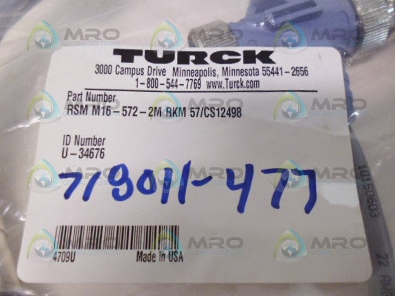 TURCK RSM M16-572-2M RKM STRAIGHT MALE CABLE *NEW IN FACTORY BAG*