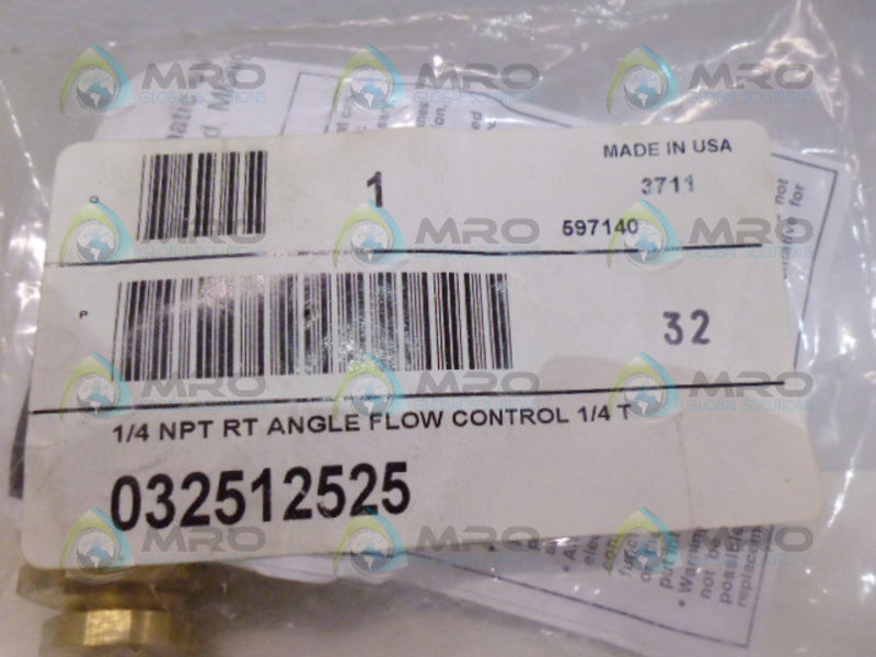 PARKER 032512525 NPT RT ANGLE FLOW CONTROL 1/4 *NEW IN FACTORY BAG*