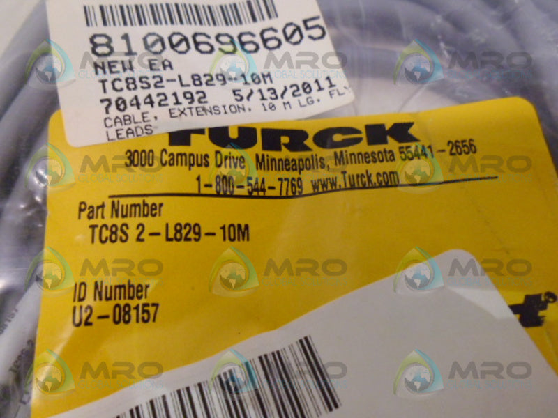TURCK TC8S 2-L829-10M DIN VALVE PLUGS *NEW IN FACTORY BAG*