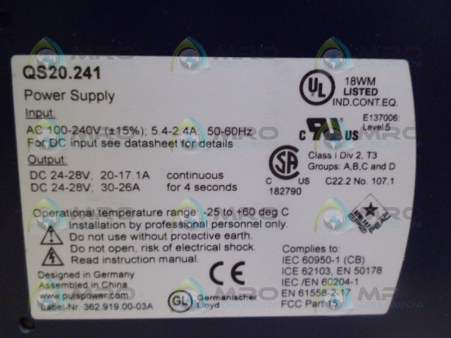 PULS QS20.241 POWER SUPPLY *NEW IN BOX*