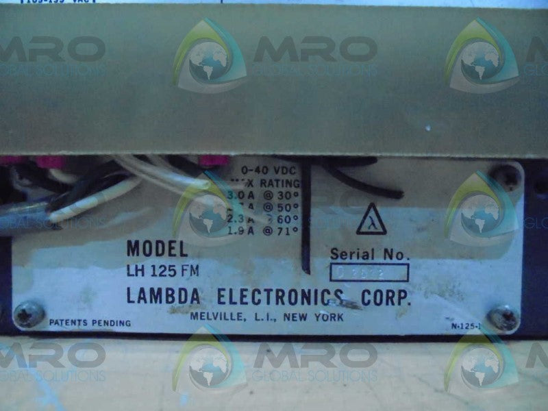 LAMBDA ELECTRICS LH125FM REGULATED POWER SUPPLY *USED*