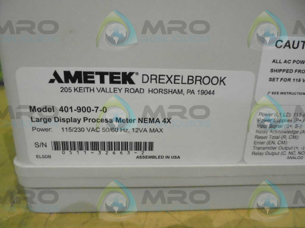 AMETEK 401-900-7-0 LARGE DISPLAY PROCESS METER NEMA 4X *NEW NO BOX*