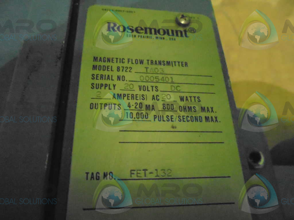 ROSEMOUNT 8722TA03 MAGNETIC FLOW TRANSMITTER w/ ROSEMOUNT 8711RRE020T1 *USED*