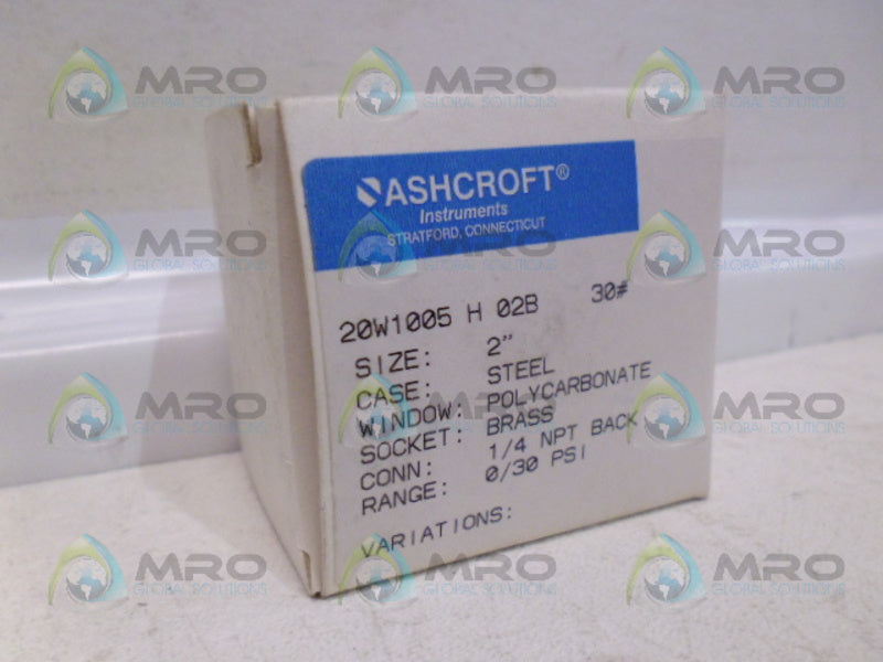 ASHCROFT 20W1005H02B-30# PRESSURE GAUGE 0-30 PSI *NEW IN BOX*