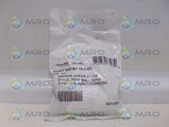 APOLLO 61-103-01 BRONZE CHECK VALVE 1/2"  *NEW IN FACTORY BAG*