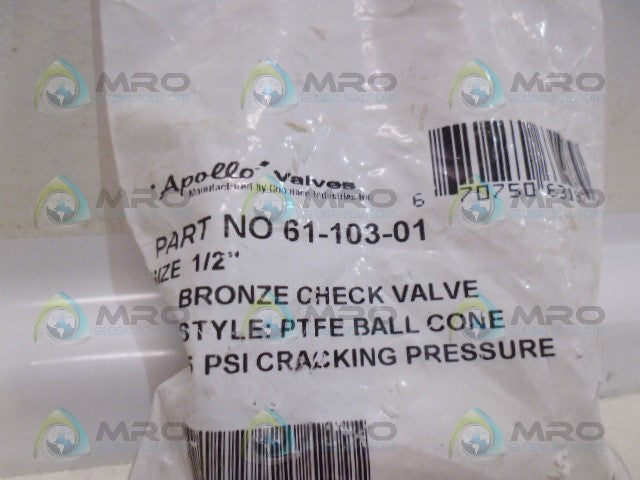 APOLLO 61-103-01 BRONZE CHECK VALVE 1/2"  *NEW IN FACTORY BAG*