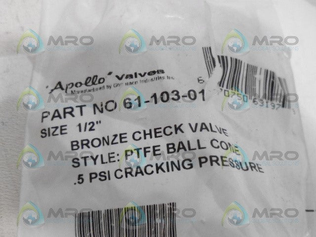 APOLLO 61-103-01 BRONZE CHECK VALVE 1/2" *NEW NO BOX*