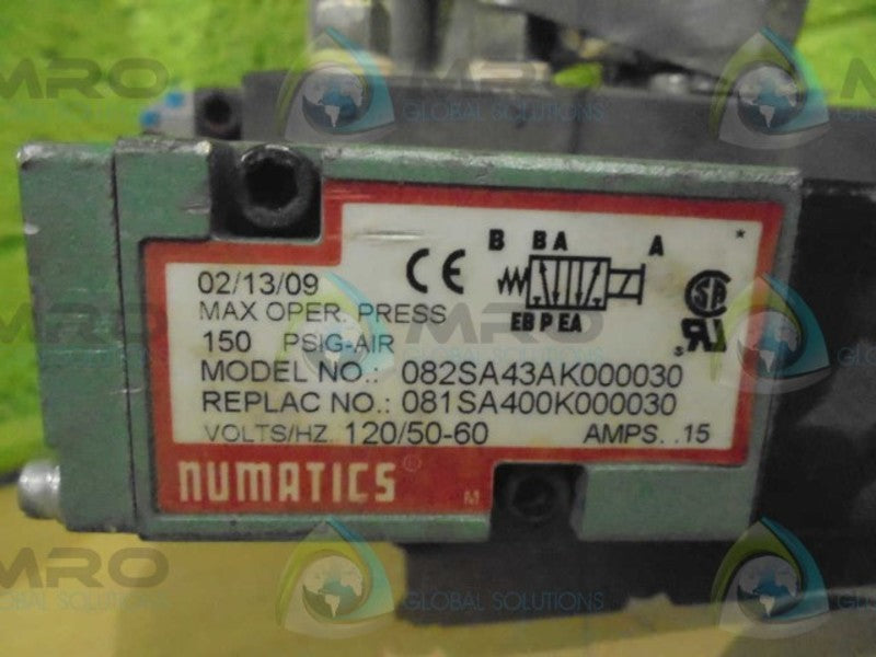 JAMESBURY VRVL051 DA B C  VALVE ACTUATOR w/ NUMATICS 082SA43AK000030 *USED*
