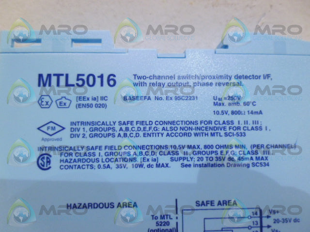MTL MTL5016 SWITCH/PROXIMITY DETECTOR INTERFACE *NEW NO BOX*